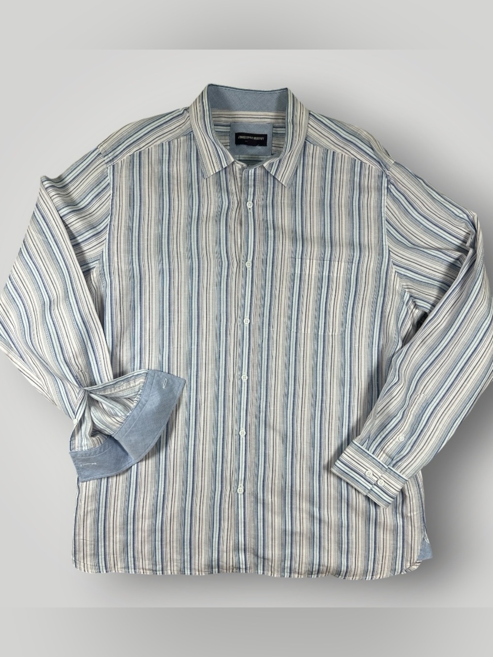 Johnston & Murphy Linen Blend Button Down Shirt Men’s XL Blue White Quiet Luxury